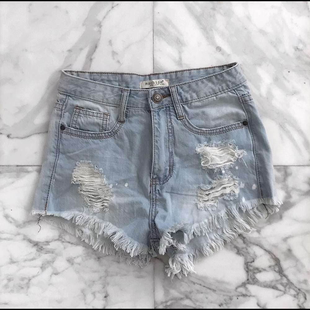 Frayed Denim High Waisted Shorts